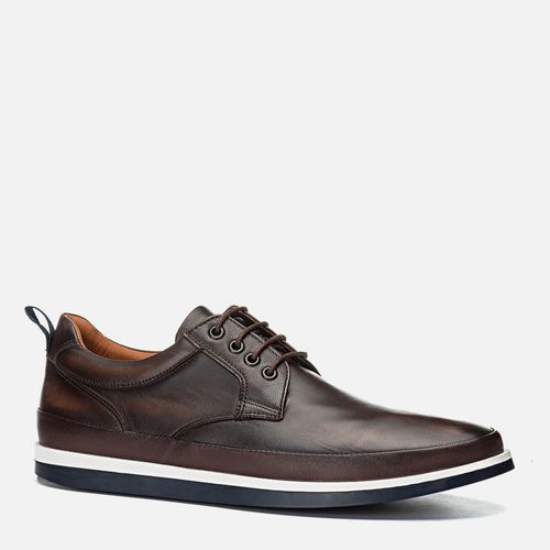 Sapato Casual Derby com Amarração Feito em Couro Nobuk com Solado Bicolor em Borracha Natural Palmilha Anatômica Masculino Milano Café/Trufa 10878