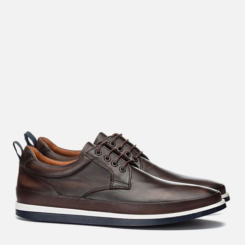 Sapato Casual Derby com Amarração Feito em Couro Nobuk com Solado Bicolor em Borracha Natural Palmilha Anatômica Masculino Milano Café/Trufa 10878