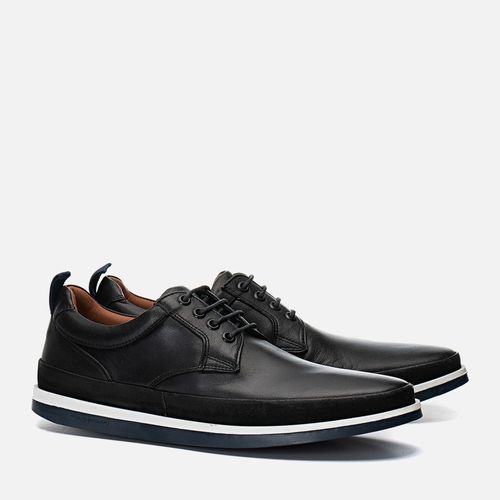 Sapato Casual Derby com Amarração Feito em Couro Nobuk com Solado Bicolor em Borracha Natural Palmilha Anatômica Masculino Milano Preto/Preto 10878