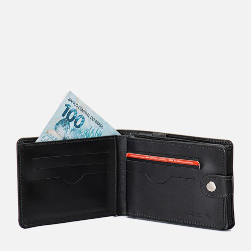 Carteira Feita em Couro Napa Soft com Dobra 1 Bolso Traseiro Zíper 6 Porta Cartoes 1 Porta Cheques Botão 1 Porta Cédulas Masculinas Milano Preto 4946