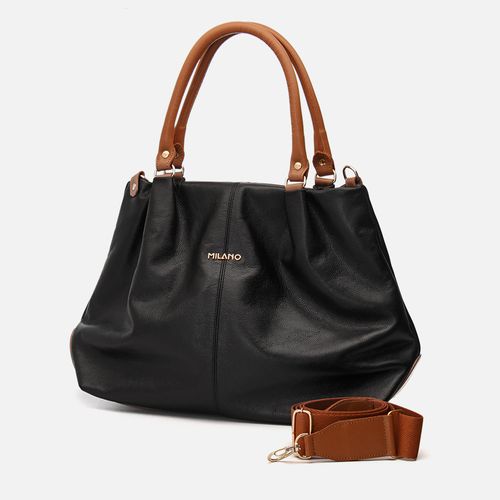 Bolsa Feita em Couro Tipo Saco com Alça Tiracolo Opc. Milano Preto/Caramelo 11939