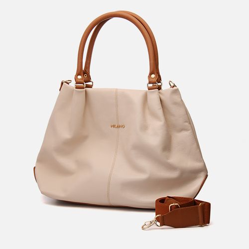 Bolsa Feita em Couro Tipo Saco com Alça Tiracolo Opc. Milano Off White/Caramelo 11939
