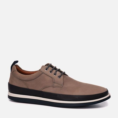 Sapato Casual Derby com Amarração Feito em Couro Nobuk com Solado Bicolor em Borracha Natural Palmilha Anatômica Masculino Milano Grey/Marinho 10878