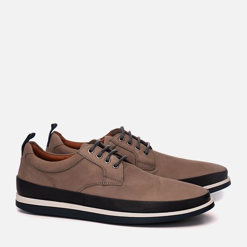 Sapato Casual Derby com Amarração Feito em Couro Nobuk com Solado Bicolor em Borracha Natural Palmilha Anatômica Masculino Milano Grey/Marinho 10878