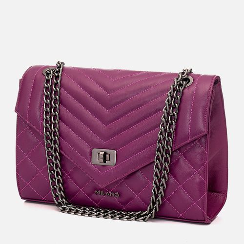 Bolsa Tiracolo Média Feita em Couro com Corrente Feminina Milano Merlot 11938