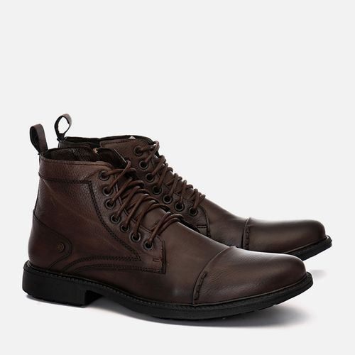 Bota Coturno com Amarração Feito em Couro Napa Confort Solado Borracha Palmilha Anatômica Calce Prático Zíper Masculino Milano Mascavo 12497