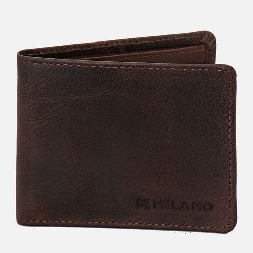 Carteira Feita em Couro Rústico Fóssil com Dobra 6 Porta Cartões 1 Porta Cédula Grande 2 Bolsos Internos Masculinas Milano Café 12546