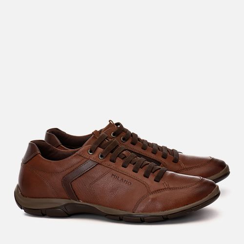 Sapatênis Linha Elevel Aumenta Altura Fique + Alto Sapato Elevação Feito em Couro Napa Soft Sem Amarração com Zíper Masculino Milano Whisky 12627