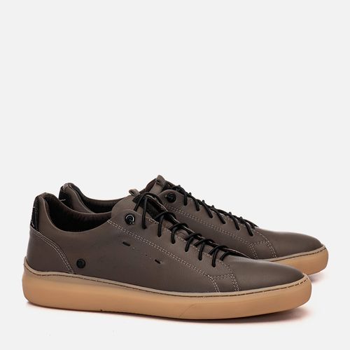 Sapatênis ou Tênis Casual Feito em Couro Rústico Fóssil Linha Elevel Aumenta Altura Fique + Alto Sapato Elevação +6cm Masculino Milano Smoke 12696