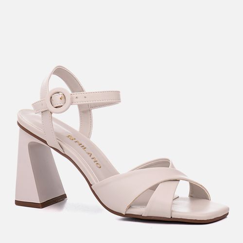 Sandália Salto Alto Bloco Geométrico e Bico Quadrado Feminino Milano Cotton 12902