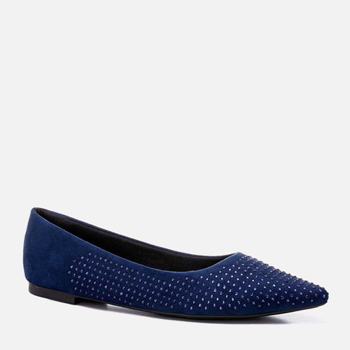 Sapatilha Rasteira Bico Fino Brilho Strass Hot Fix Feminino Milano Navy 12597