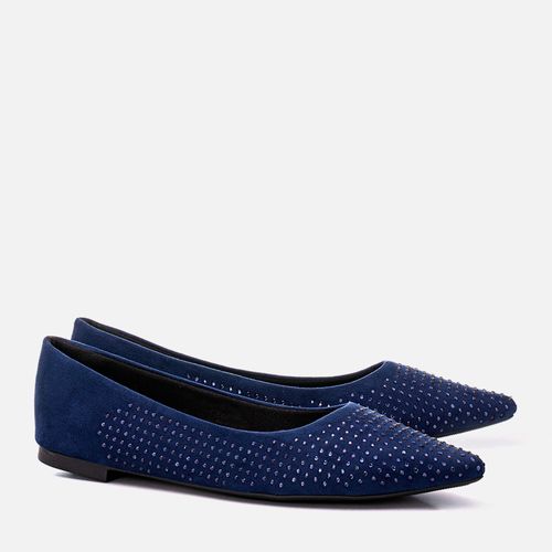 Sapatilha Rasteira Bico Fino Brilho Strass Hot Fix Feminino Milano Navy 12597