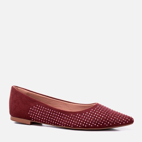 Sapatilha Rasteira Bico Fino Brilho Strass Hot Fix Feminino Milano Marsala 12597