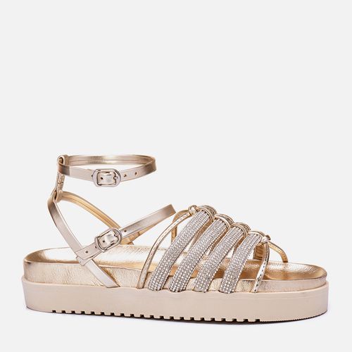 Sandalia Papete Sola Alta Brilho Strass Feminino Milano Ouro Light 13081