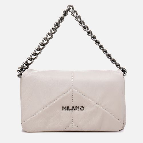 Bolsa Tiracolo Pequena Feita em Couro com Corrente Feminina Milano Off White 13051