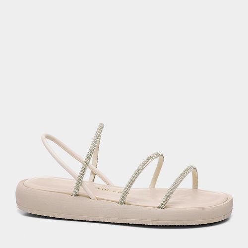 Sandália Papete Brilho Strass Feminino Milano Natural 13055