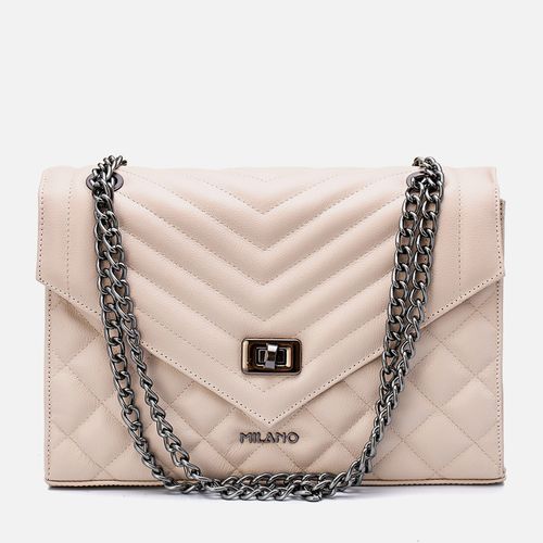 Bolsa Tiracolo Média Feita em Couro com Corrente Feminina Milano Off White 11938