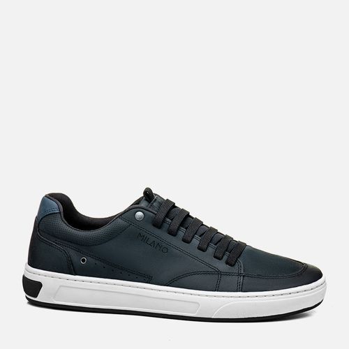Sapatênis ou Tênis Casual Feito em Couro Napa Soft Macio Calce Prático Sem Amarração Palmilha Anatômica Masculino Milano Preto/marinho 13184
