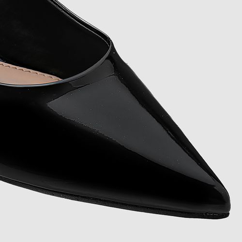Scarpin Fechado Salto Fino Baixo Feminino Milano Preto Verniz 12960