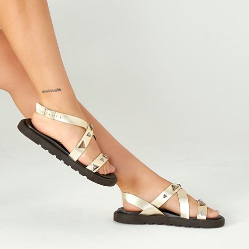 Sandália Papete Tachas Metalizadas Milano Nv Ouro Light 13102