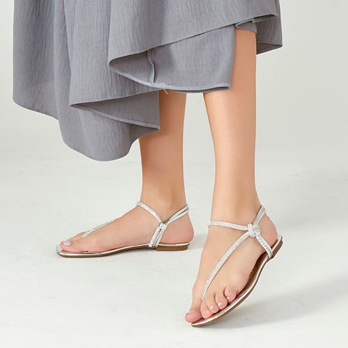 Rasteira Brilho Strass Feminino Milano Prata 13076