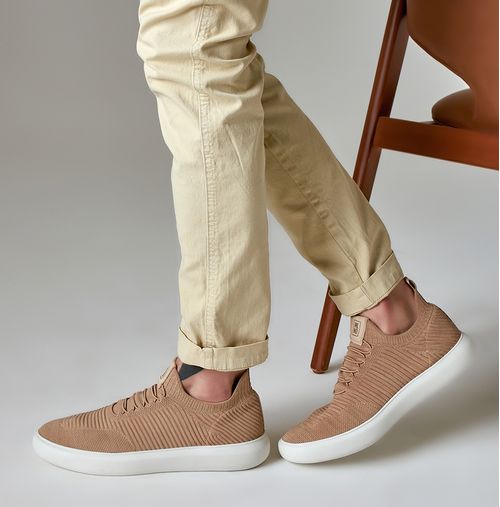 Tênis Casual Feito em Malha Knit Tricô Tecnológico Solado EVA Tech Ultra Leve Conforto Calce Prático Sem Amarração Masculino Milano Concreto 12177