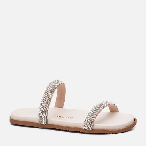 Sandália Papete Brilho Strass Feminino Milano Off White 13239