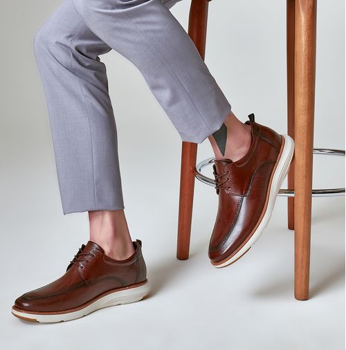 Sapato Casual Derby Feito em Couro Macio Napa Soft Solado Tricolor Esporte Fino Masculino Milano Chocolate 13214