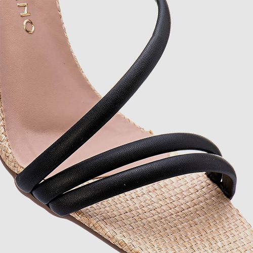 Sandália Salto Bloco Trama Palha Natural Feminino Milano Preto 13001