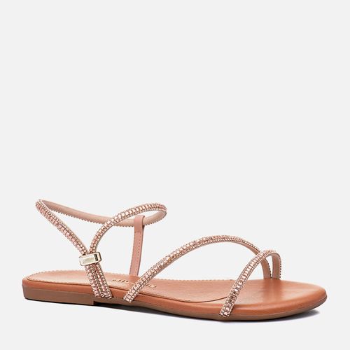 Sandália Rasteira com Brilho Mix de Pedrarias e Strass Feminino Milano Light Peach 13265