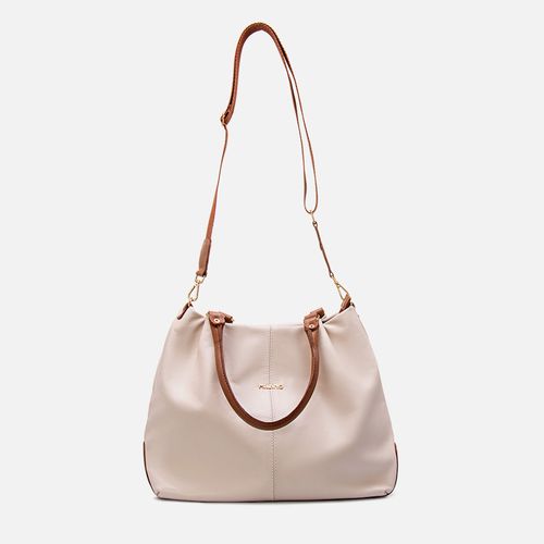Bolsa Feminina Em Couro Milano Off White/Caramelo 11939