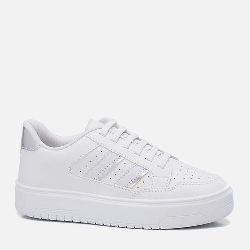 Tênis Flatform Calce Elástico Feminino Milano Branco/prata 13149