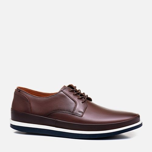 Sapato Casual Derby com Amarração Feito em Couro Floater e Nobuk com Solado Bicolor em Borracha Natural Masculino Milano Pinhão/café 13278