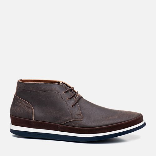 Sapato Casual Abotinado ou Bota Feito em Couro de Cabra Ultra Macio Estonado Solado Borracha Natural Bicolor Masculino Milano Tabaco/dk Brown 13279