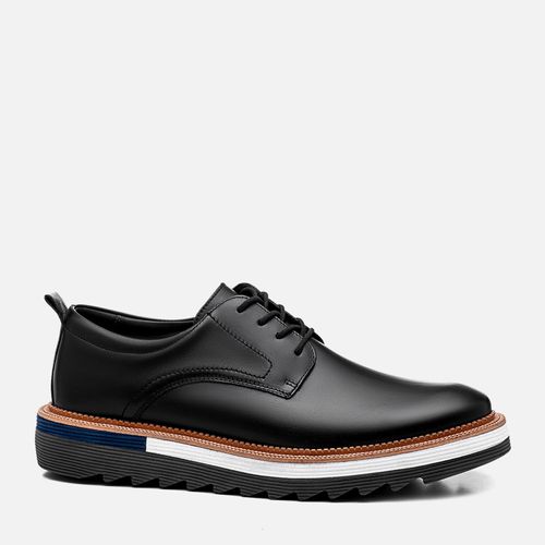 Sapato Casual Social Esportivo Derby Feito em Couro Napa Soft Com Amarração Solado Alto Tratorado EVA Tricolor Masculino Milano Preto 13275