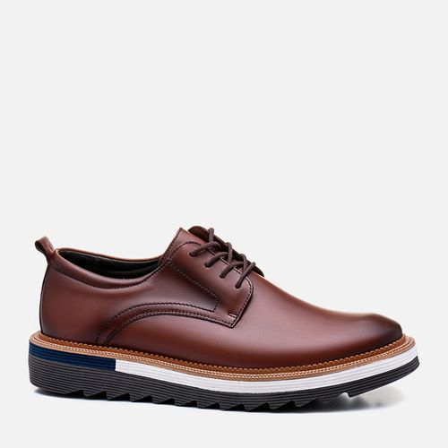 Sapato Casual Social Esportivo Derby Feito em Couro Napa Soft Com Amarração Solado Alto Tratorado EVA Tricolor Masculino Milano Havana 13275