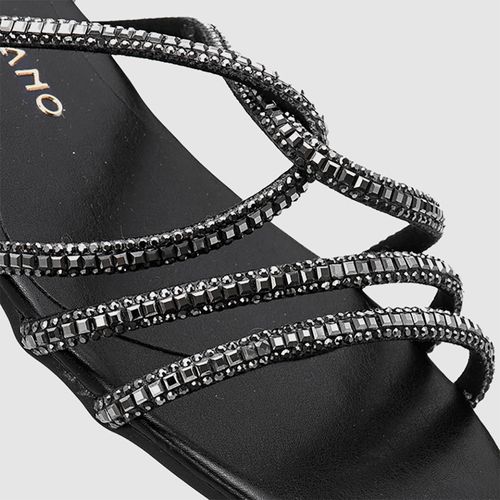 Sandália Aberta tipo Tamanco com Brilho Strass Feminino Milano Preto 13246