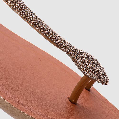 sandália Rasteira Cobra com Brilho Strass Feminino Milano Caramelo 13308