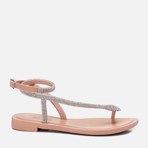 sandália Rasteira Cobra com Brilho Strass Feminino Milano Nude 13308