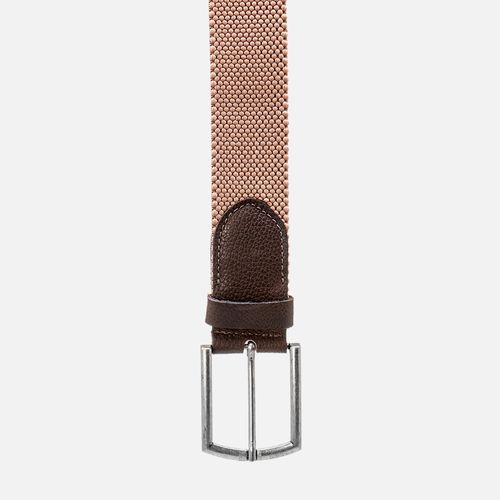 Cinto Masculino Feito em Elástico Adaptável Tamanho Único Tramado Bicolor Detalhes em Couro Fivela Metal Masculino Milano Caqui 13352