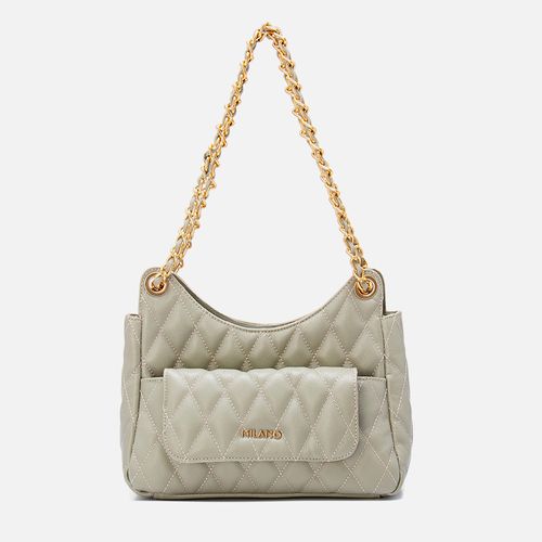 Bolsa Tiracolo Média Feita em Couro com Corrente Feminina Milano Salvia 13355