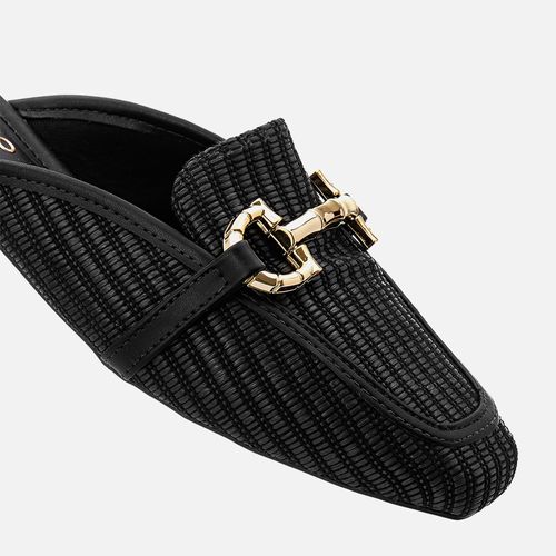 Mule Aberta em Palha com Fivela Feminino Milano Preto/preto 13342