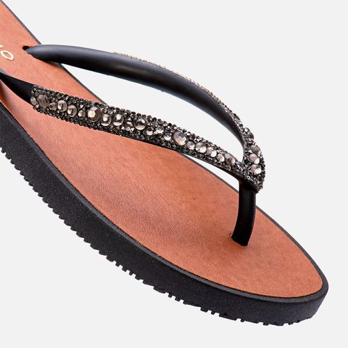 Chinelo de Dedo com Brilho Pedrarias Feminino Milano Preto 12711