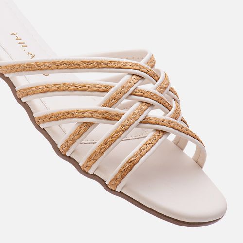Sandália Rasteira com Tiras Trançadas em Palha Feminino Milano Off White 13389