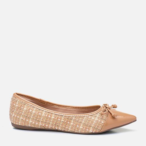 Sapatilha Bico Fino Lacinho Feminino Milano Tweed Bege 13407