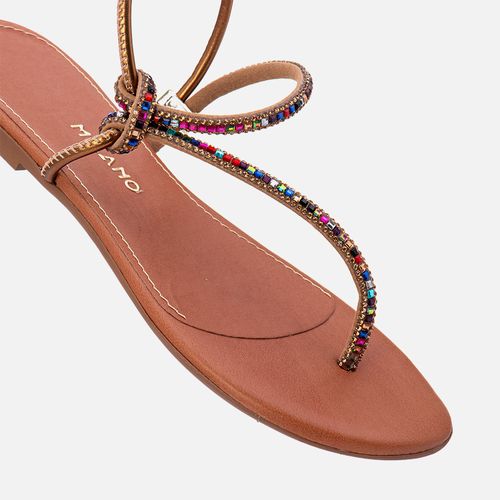 Sandália Rasteira com Brilho Mix de Pedrarias e Strass Feminino Milano Amber 13435