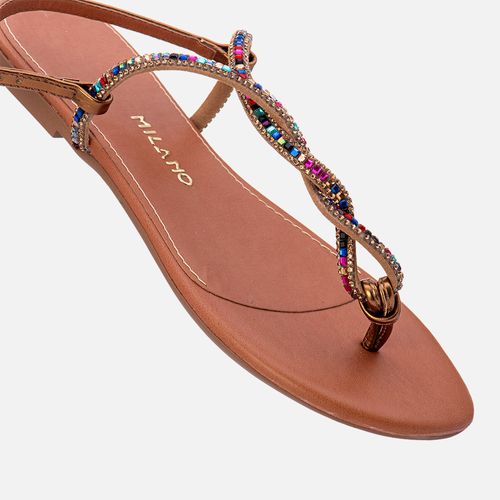 Sandália Rasteira com Brilho Mix de Pedrarias e Strass Feminino Milano Amber 13436