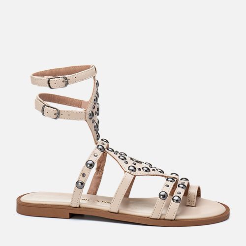 Sandália Rasteira Tira Gladiadora com Tachas Feminino Milano Feno 13408