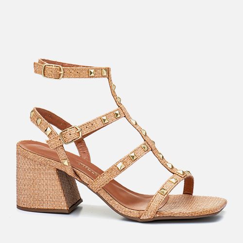 Sandália Salto Bloco Médio Tachas Spike Pirâmide Feminino Milano Amber 13414