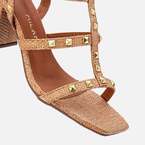 Sandália Salto Bloco Médio Tachas Spike Pirâmide Feminino Milano Amber 13414